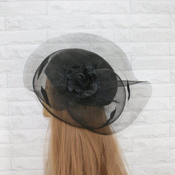 VINTAGE Hat Retro Flapper Costume Headwear Regal Goth Black Side Fascinator - Picture 2 of 15